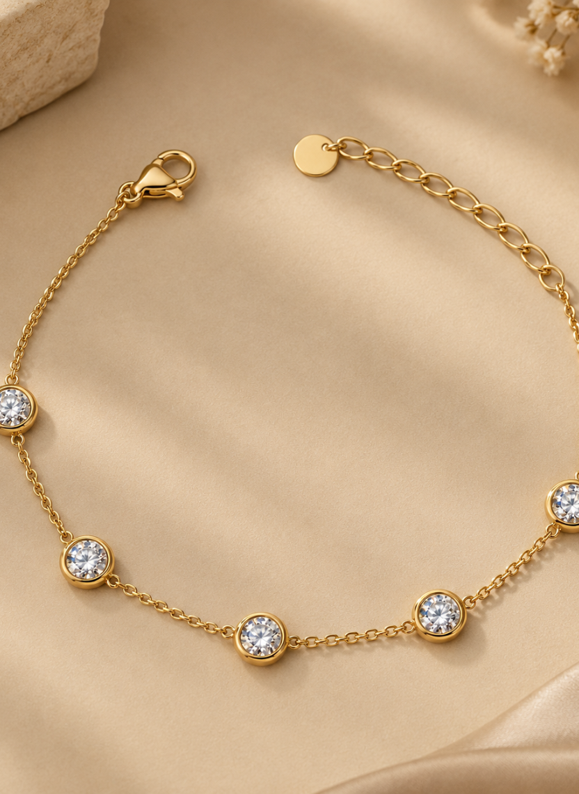 Gold Crystal Bezel Chain Bracelet