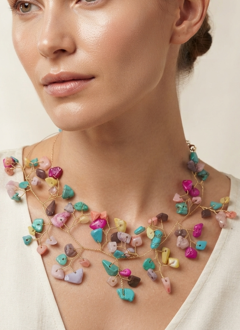 Multicolor Gemstone Wire Necklace