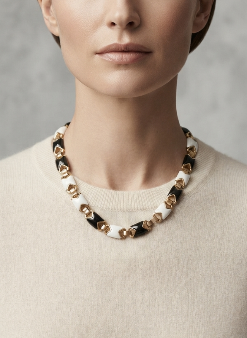 Black White Link Necklace