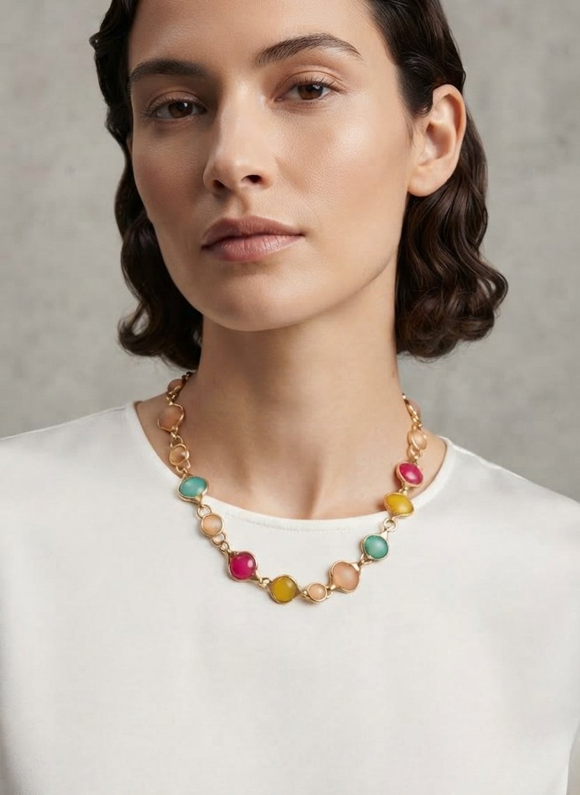 Colorful Cabochon Gold Necklace