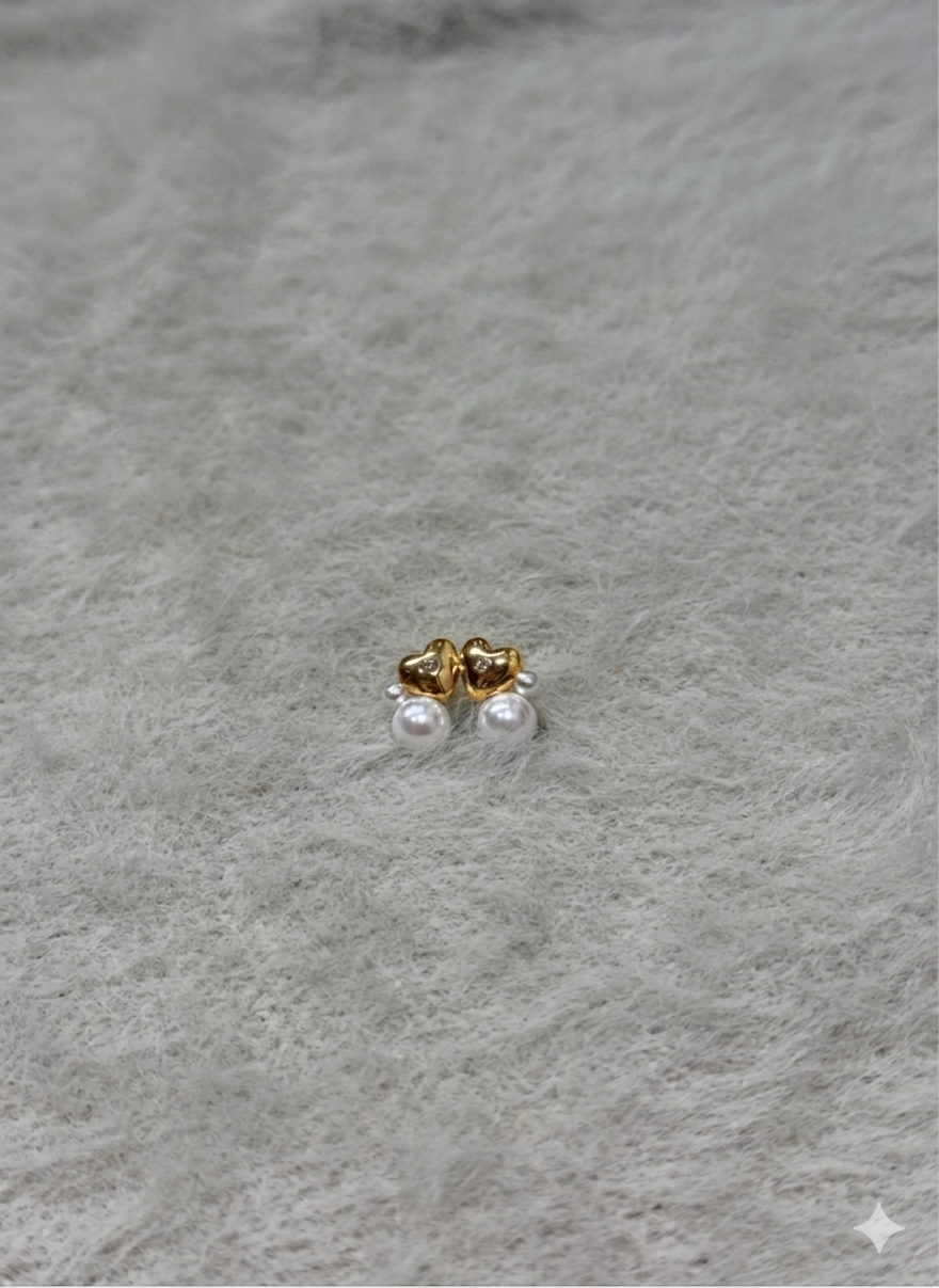 Heart Pearl Stud Earrings