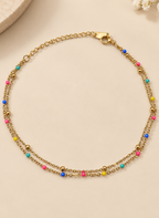 Gold Multi-Color Beaded Anklet