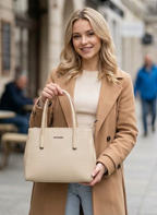Elegant Textured Cream Handbag