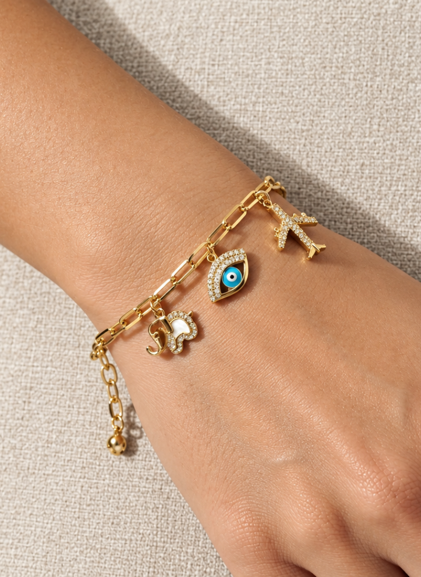 Gold Evil Eye Travel Bracelet