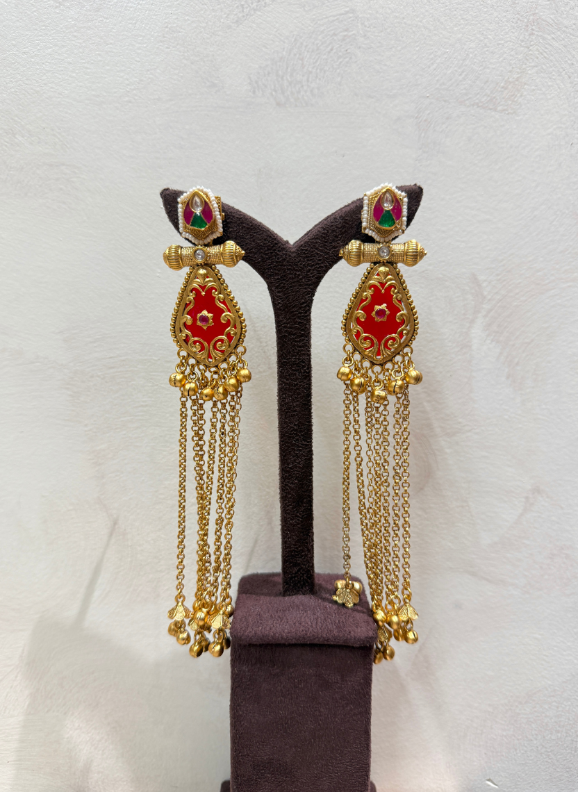Golden Red Kashmiri Earring