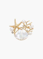 Seashell Starfish Pearl Brooch