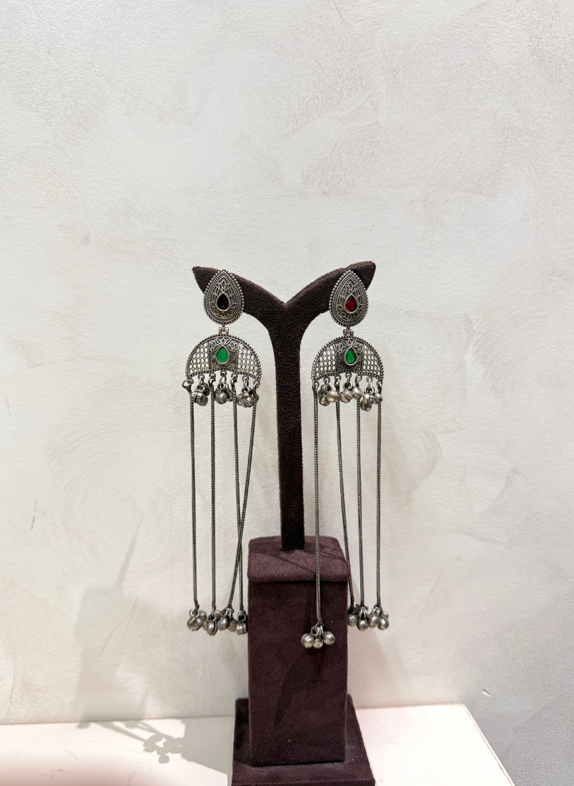 Dual Stone German Silver Earring