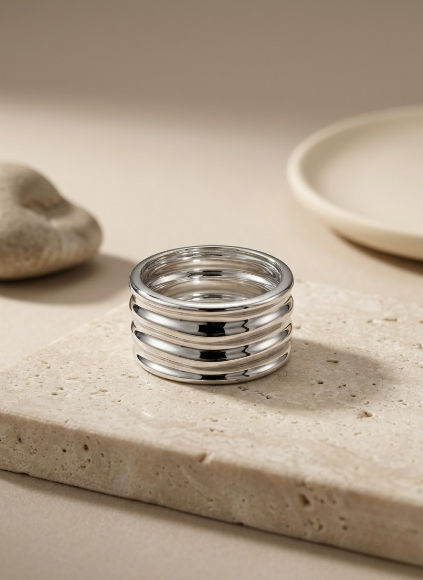 Silver Tiered Ribbed Kada