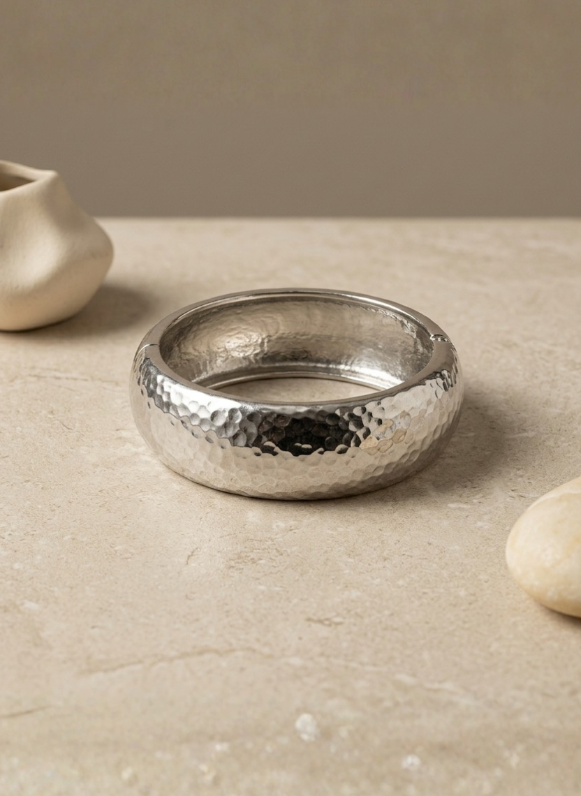 Hammered Silver Metallic Kada