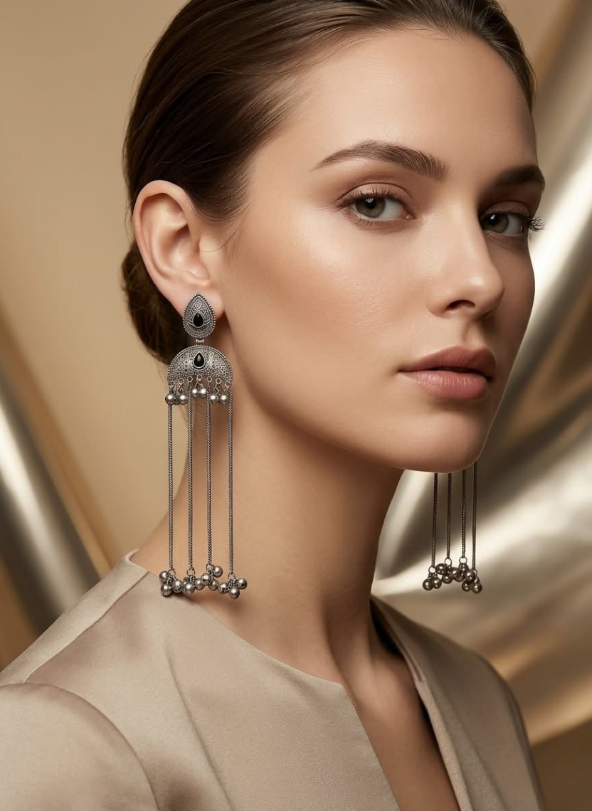 Black Drop German Silver Earring