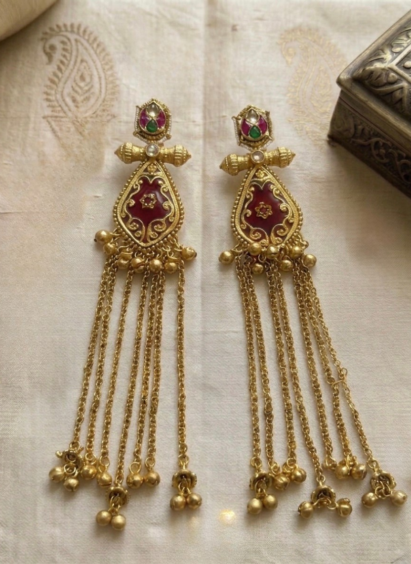 Golden Red Kashmiri Earring