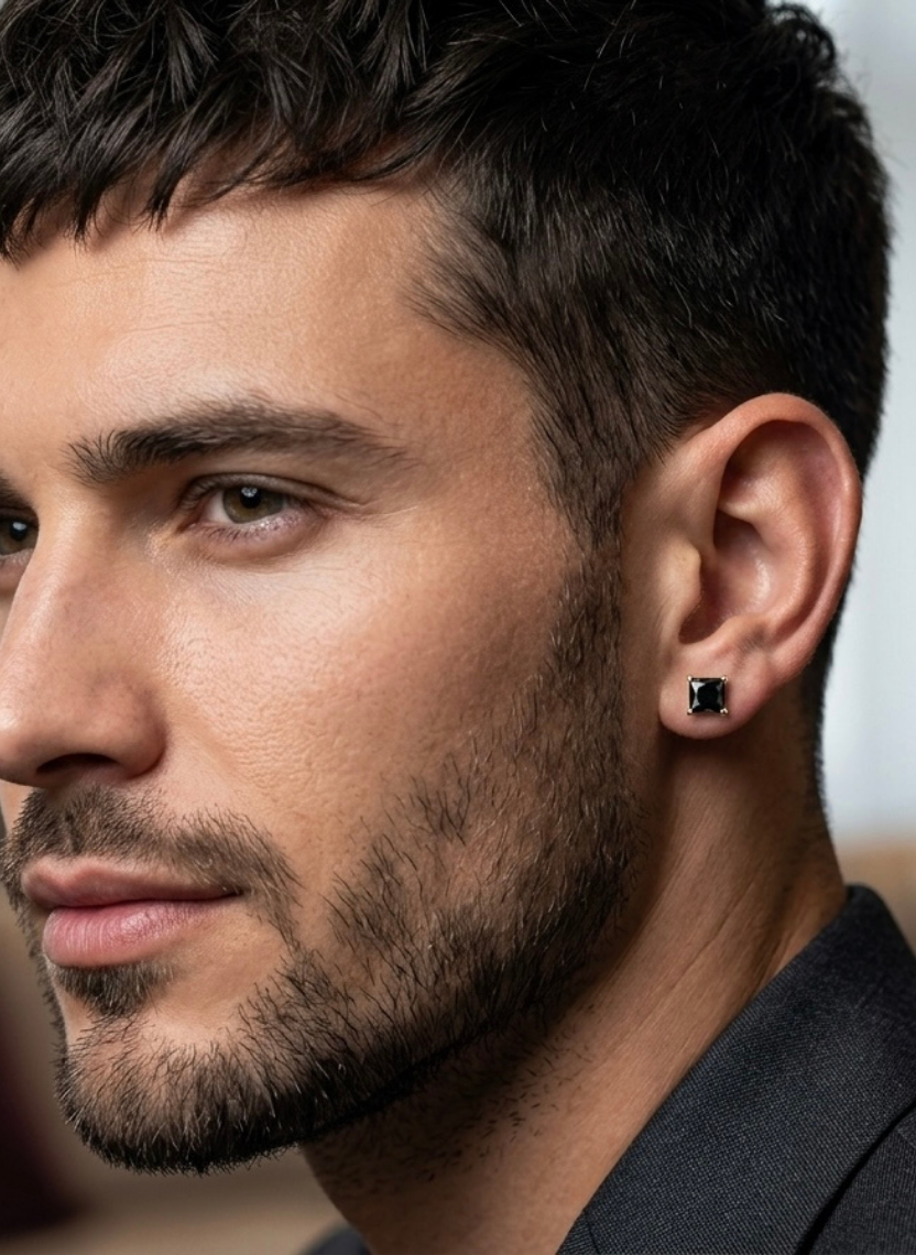 Obsidian Dot Earring Men’s Earring