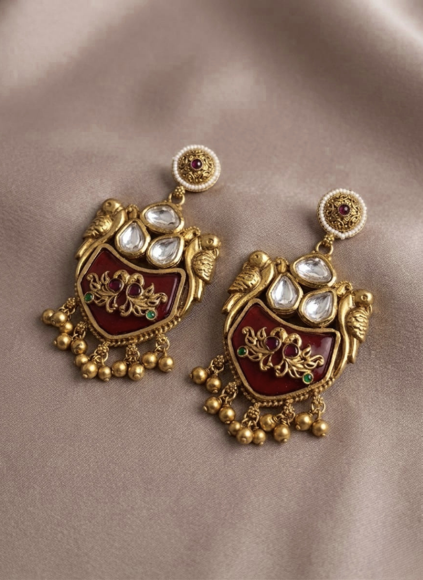Royal Red Kashmiri Earrings