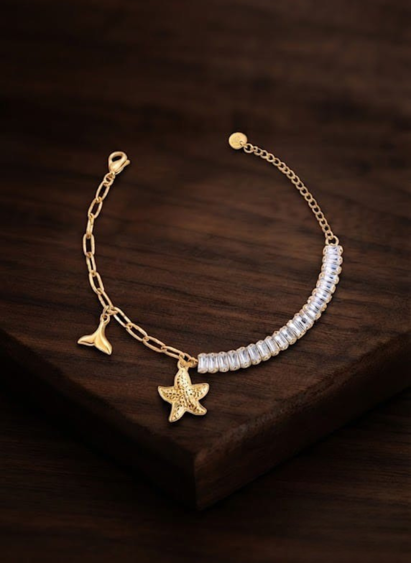 Gold Starfish Charm Bracelet