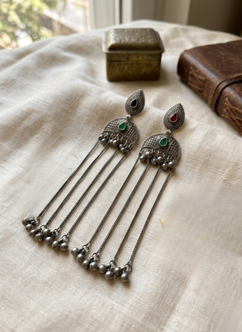 Dual Stone German Silver Earring