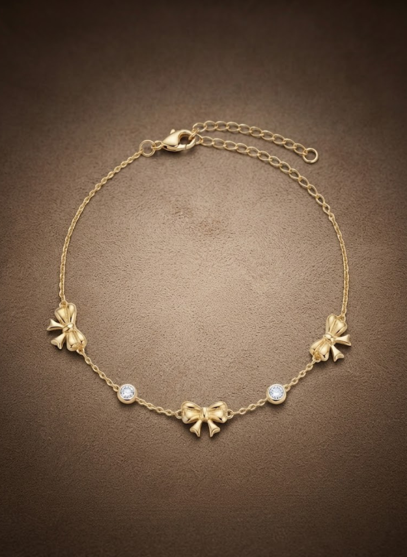 Delicate Gold Bow Charm Bracelet