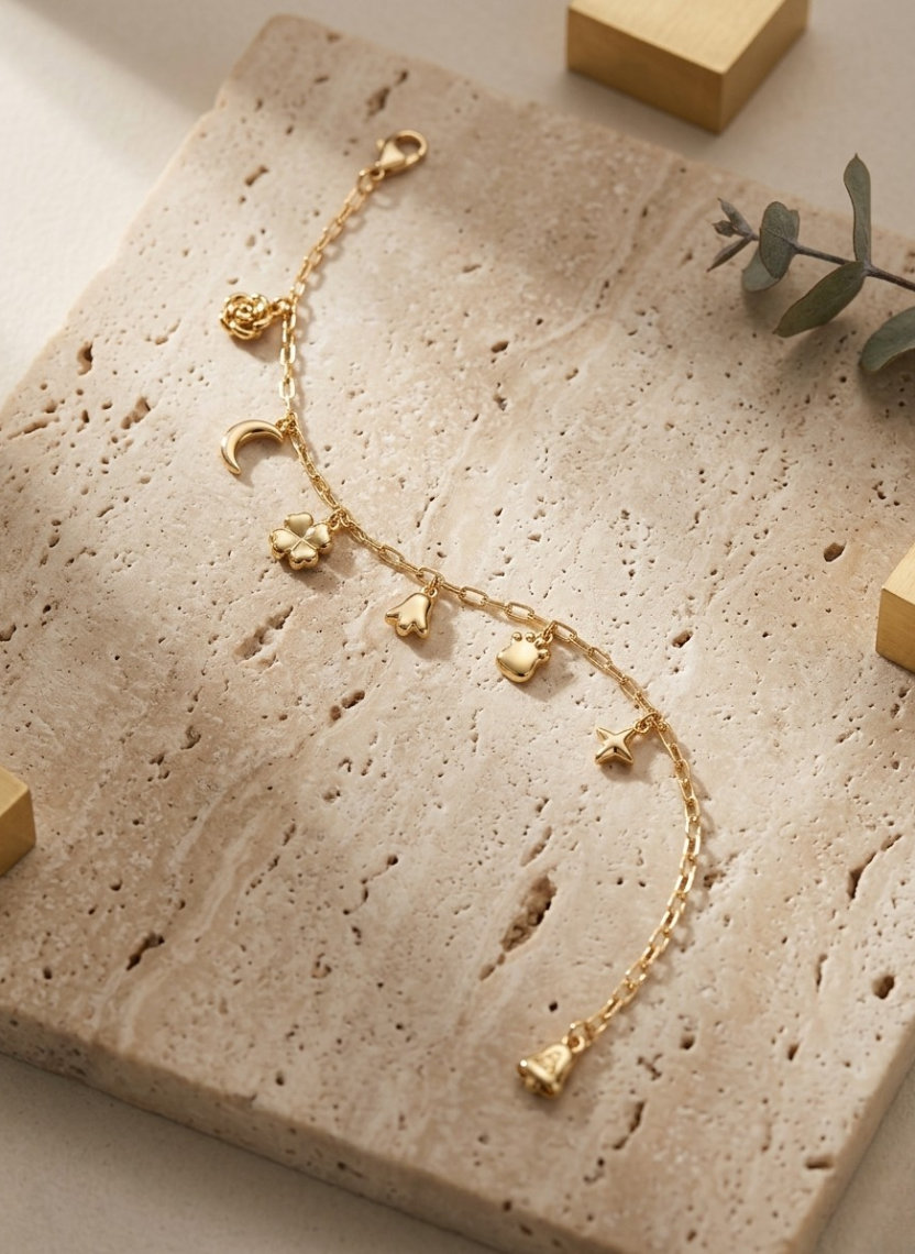 Gold Moon Charm Bracelet