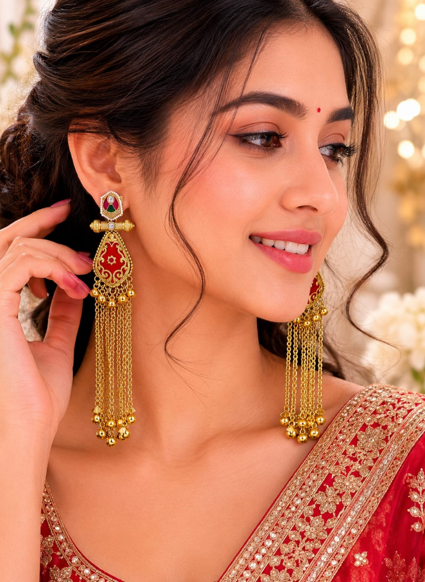 Golden Red Kashmiri Earring