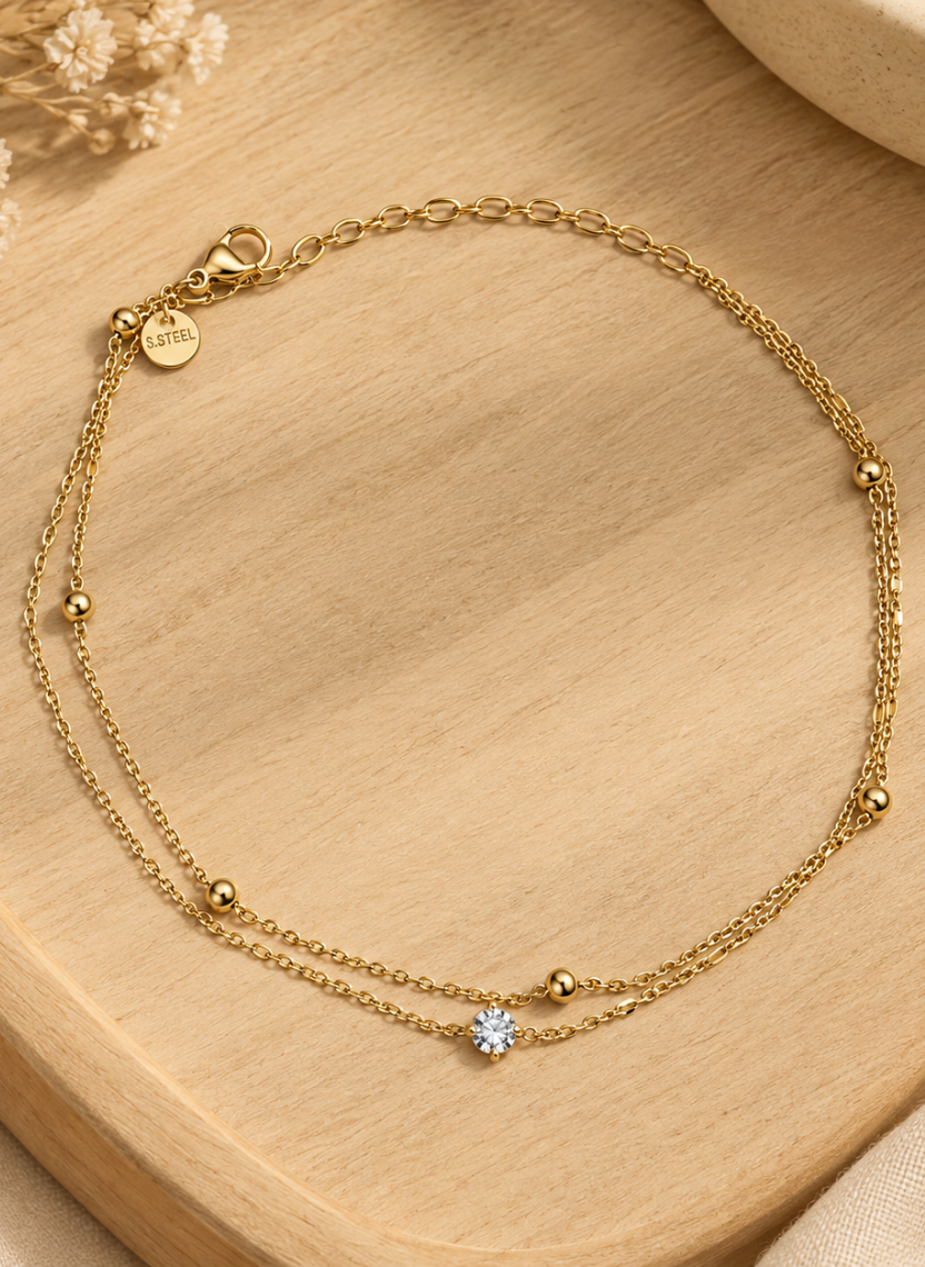 Gold Layered Crystal Anklet