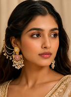 Royal Pink Kashmiri Earring with Ear Chain