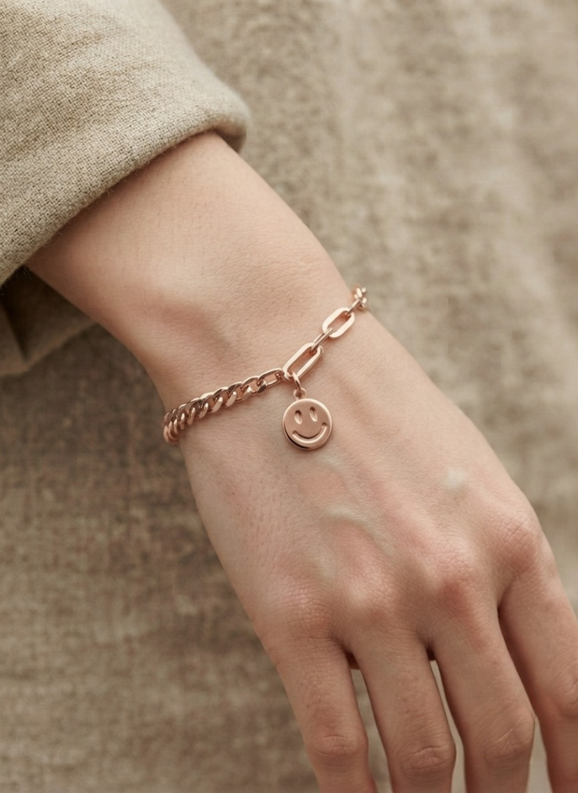 Rose Gold Smiley Charm Bracelet