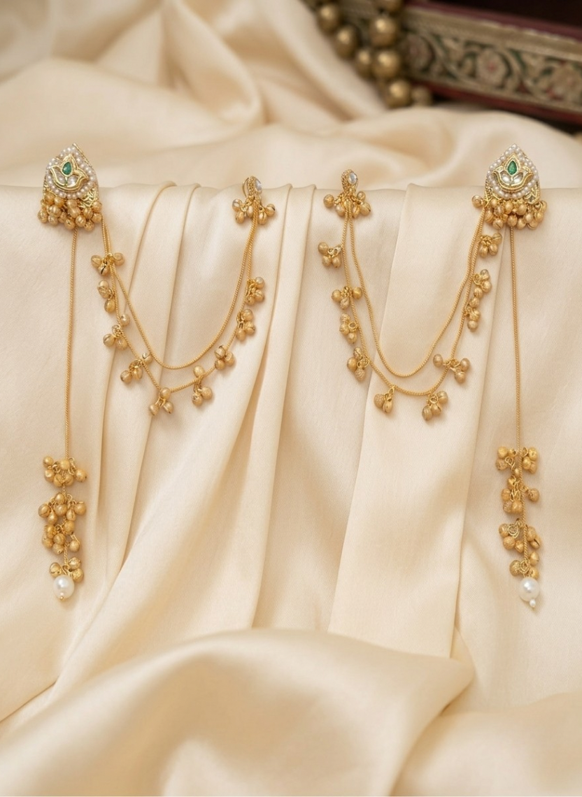 Royal Green Kashmiri Earring with Ear Chain