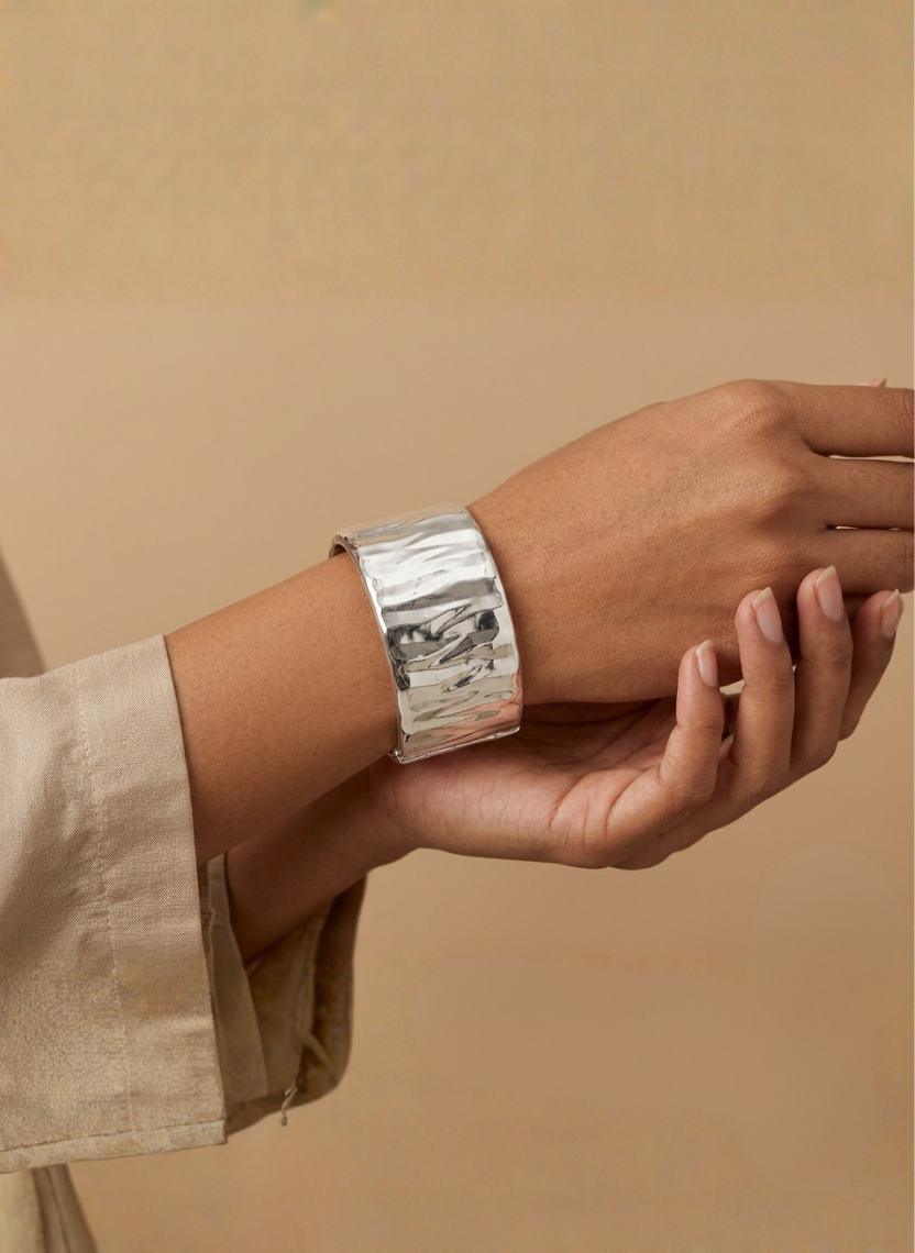Textured Silver Cuff Bracelet
