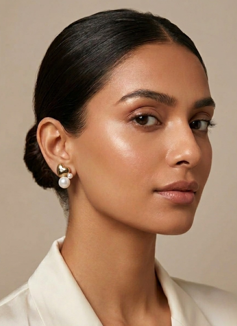 Heart Pearl Stud Earrings
