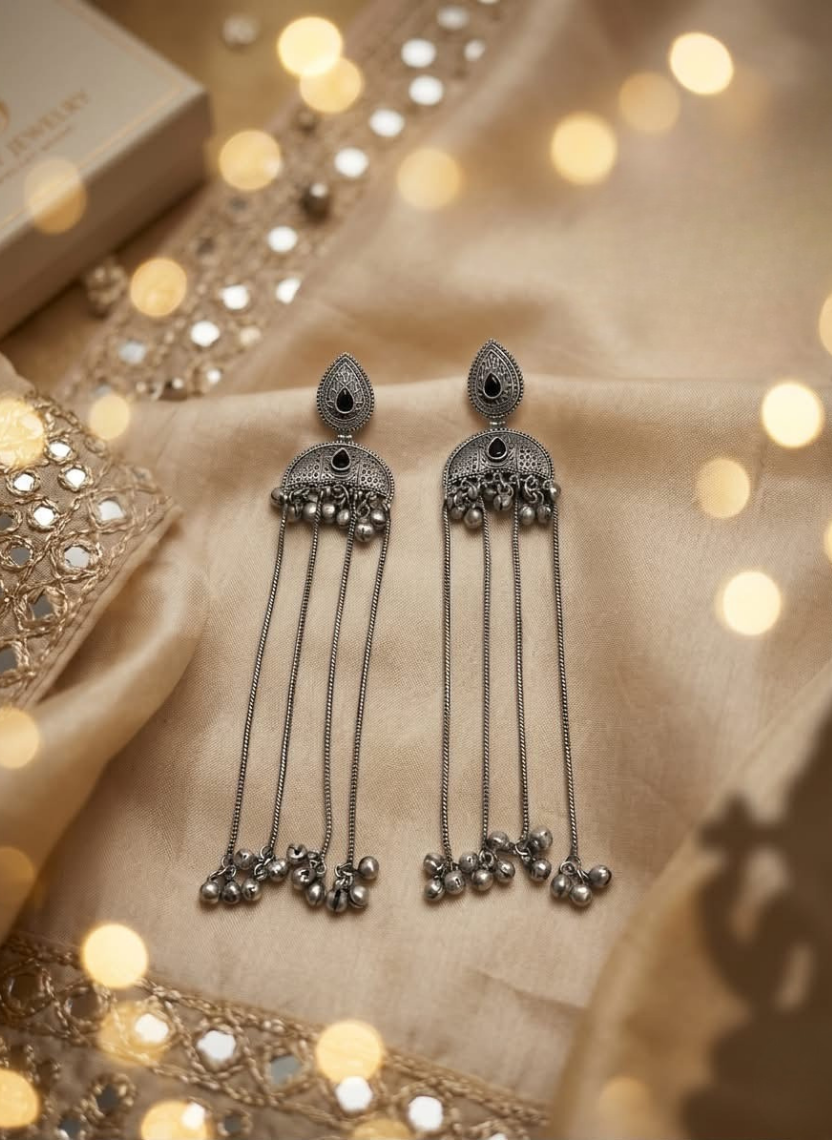 Black Drop German Silver Earring
