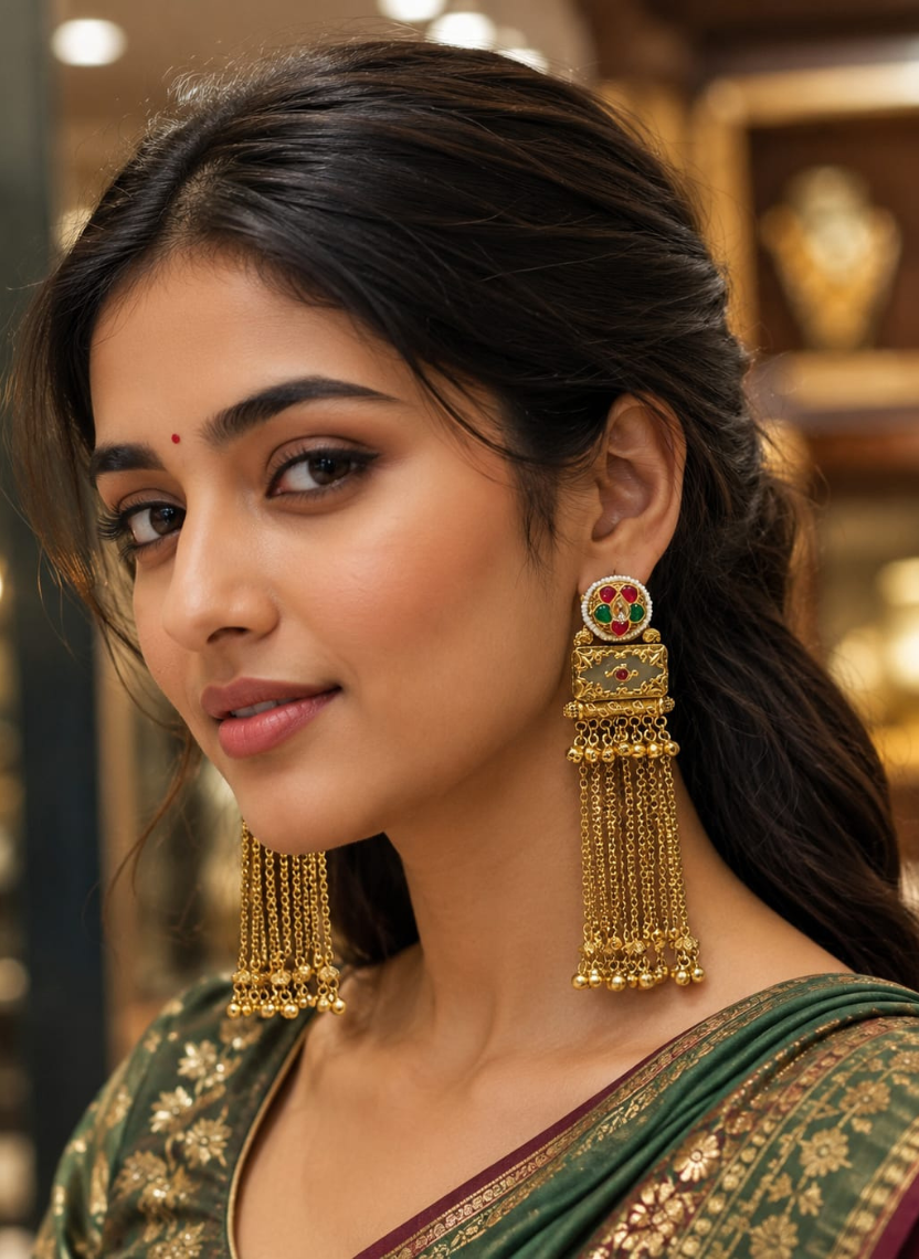 Golden Tassel Kashmiri Earring