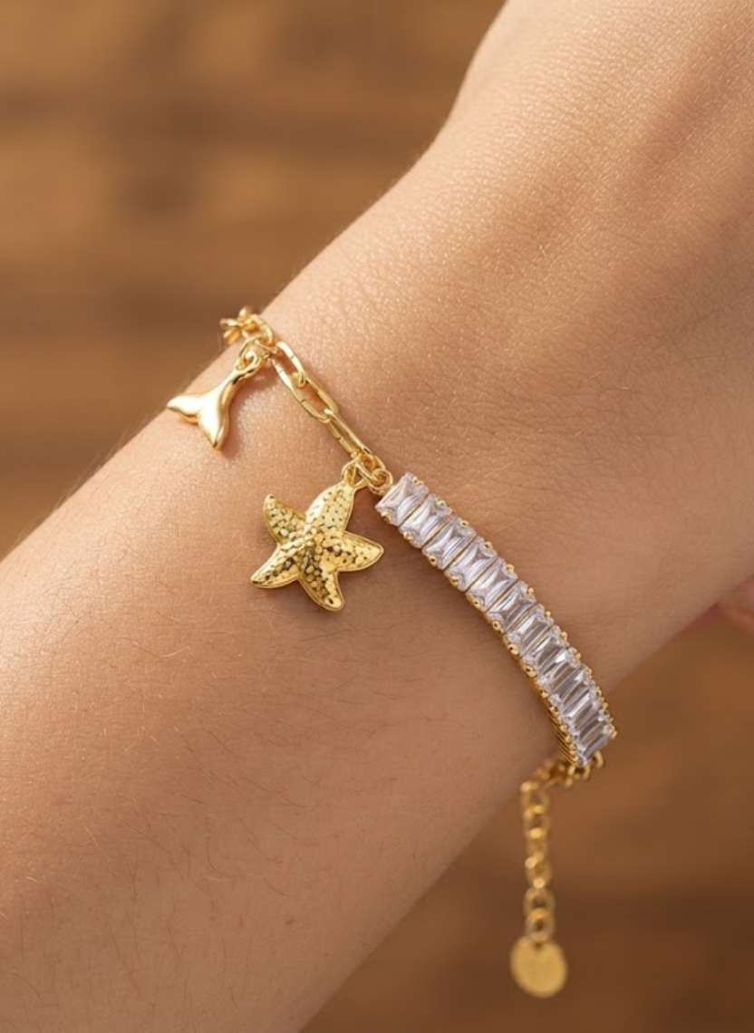 Gold Starfish Charm Bracelet