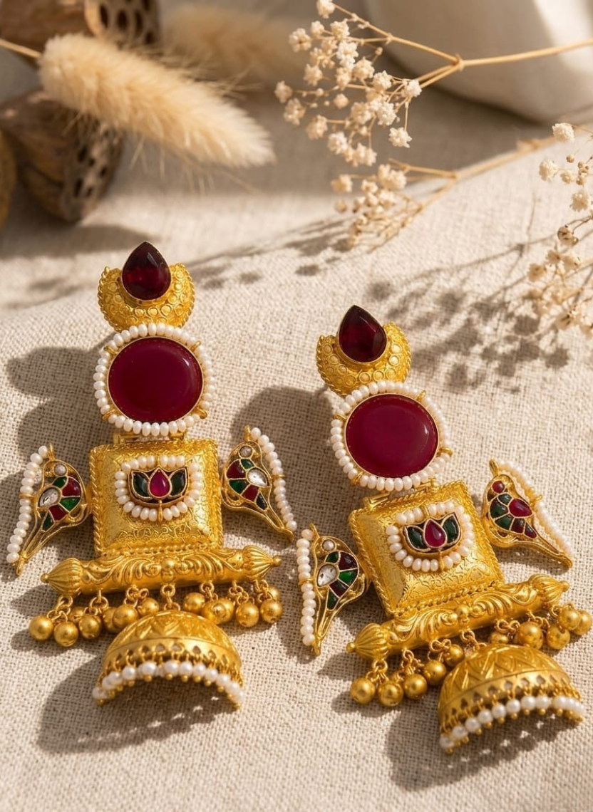 Golden Ruby Kashmiri Earring