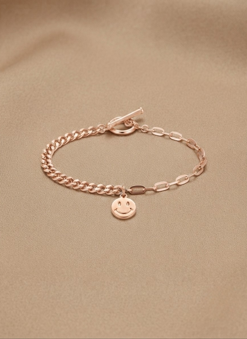 Rose Gold Smiley Charm Bracelet