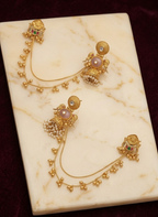 Royal Pink Kashmiri Earring with Ear Chain