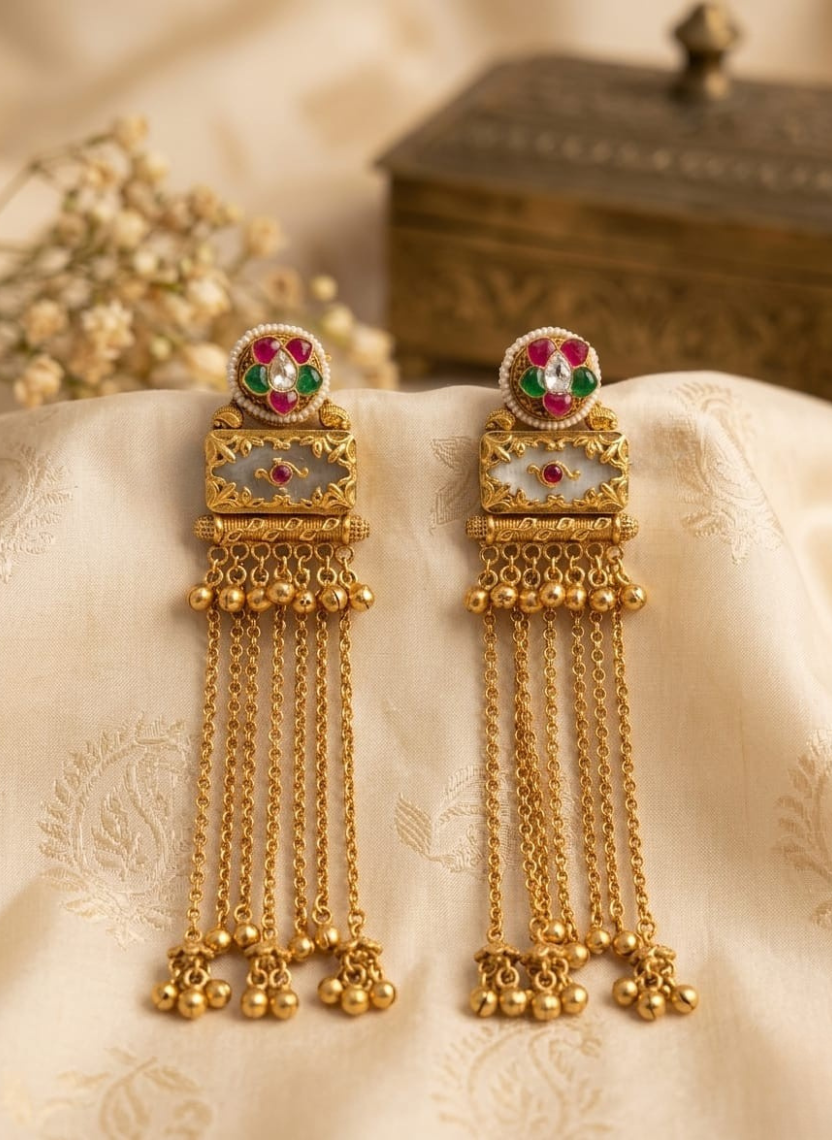 Golden Tassel Kashmiri Earring