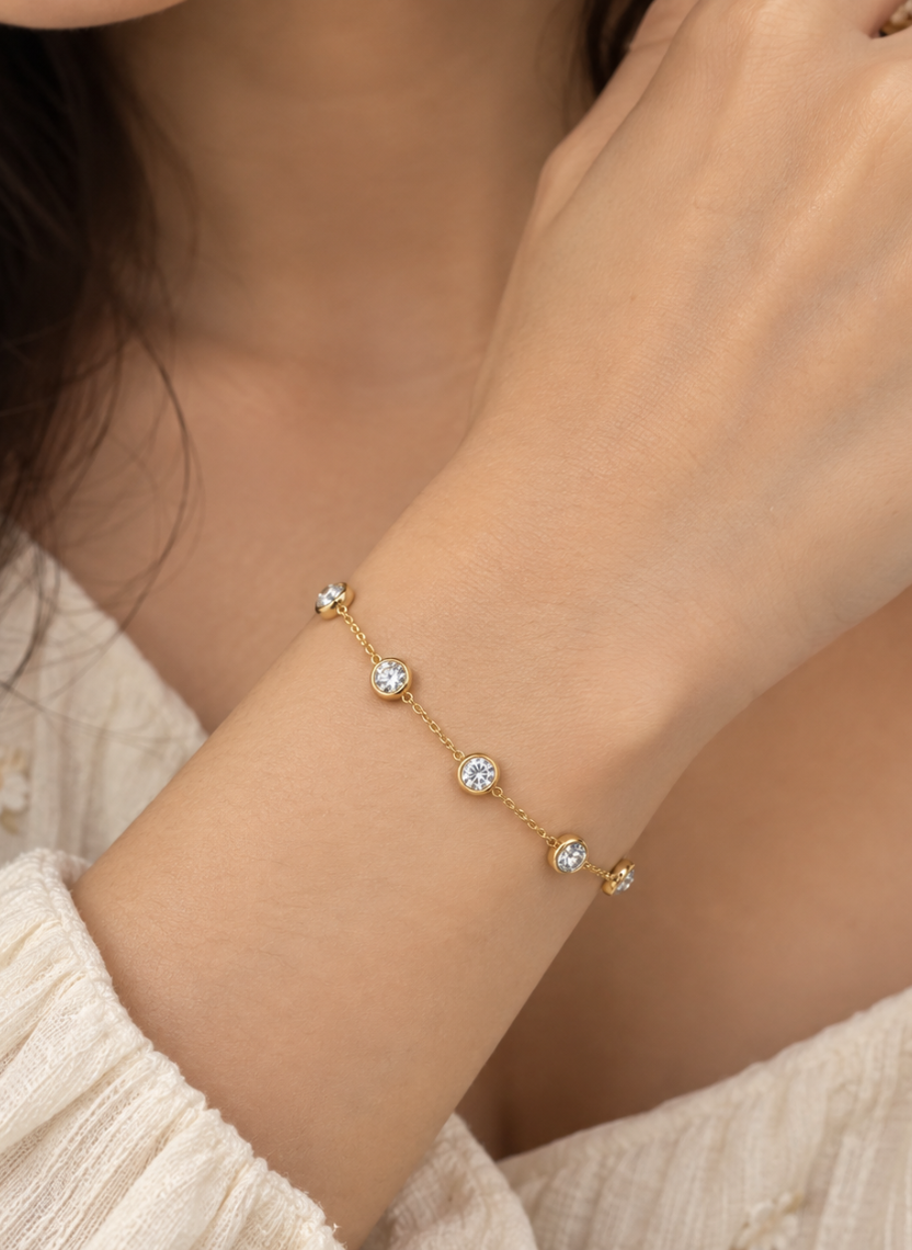 Gold Crystal Bezel Chain Bracelet
