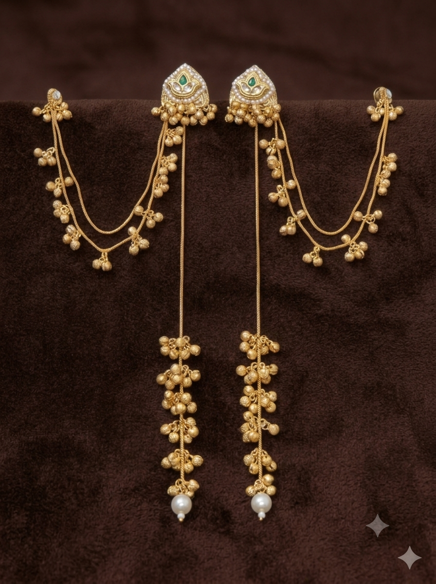 Royal Green Kashmiri Earring with Ear Chain