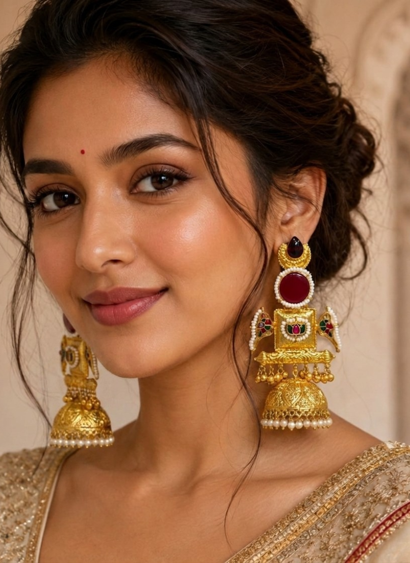 Golden Ruby Kashmiri Earring
