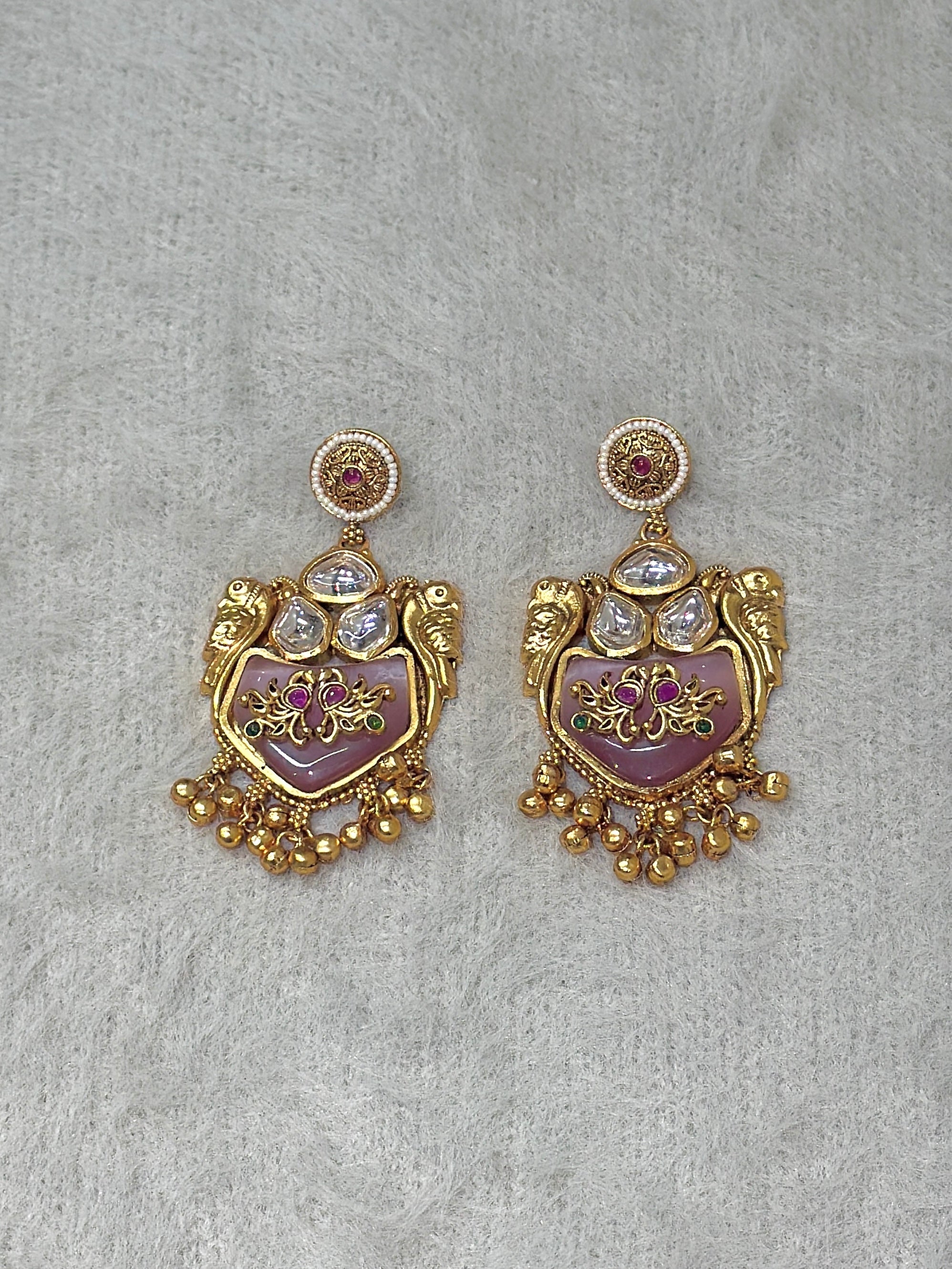 Royal Pink Peacock Kashmiri Earrings