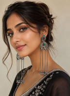 Dual Stone German Silver Earring