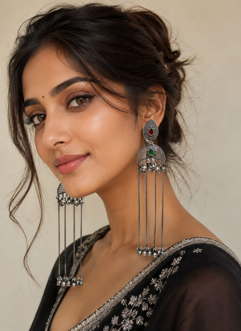 Dual Stone German Silver Earring