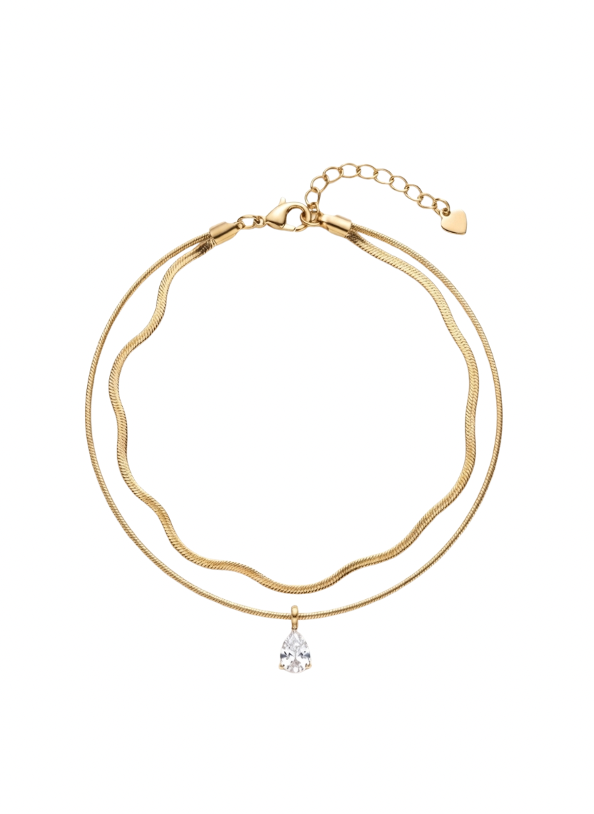 Gold Teardrop Crystal Anklet