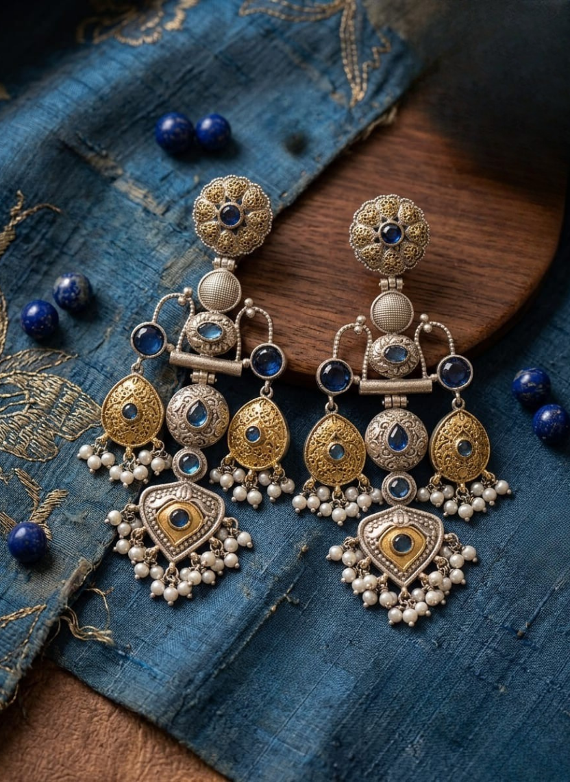 Royal Blue German Silver Earring