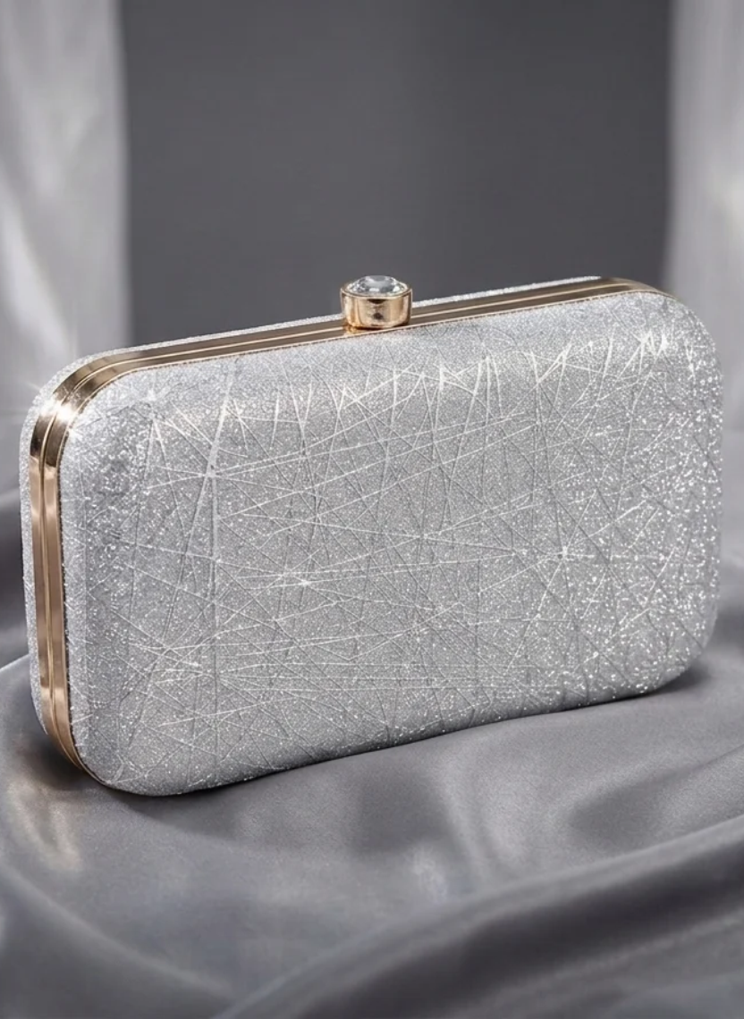 Sparkling Silver Glitter Box Clutch