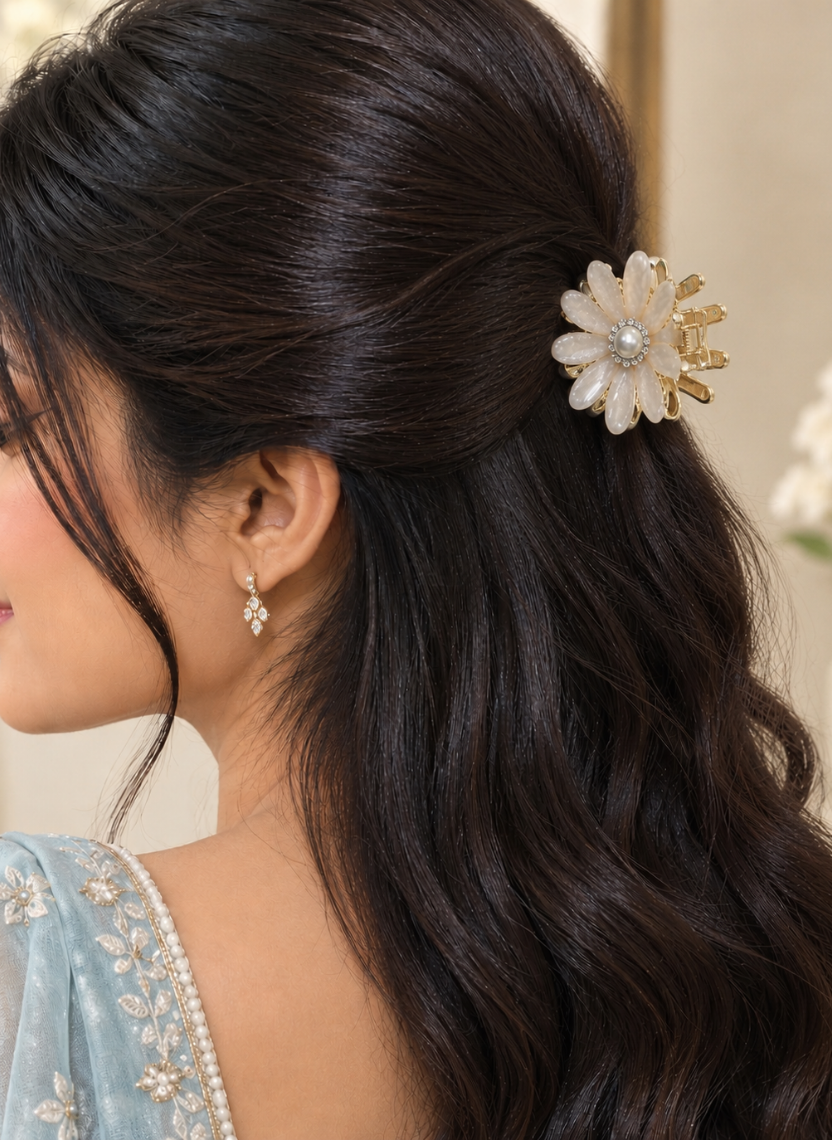 Daisy Pearl Hair Claw Clip