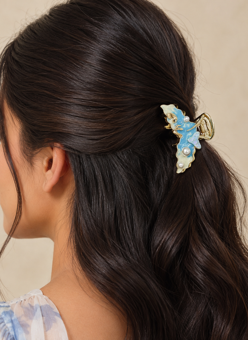Blue Pearl Butterfly Clip