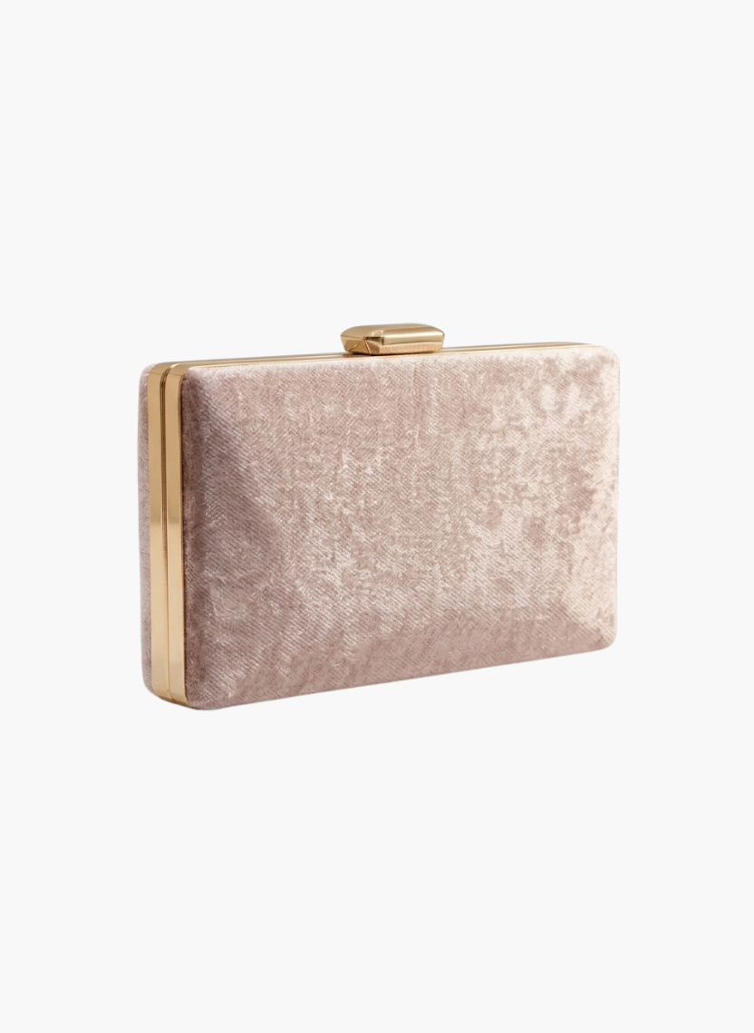 Elegant Champagne Nude Velvet Box Clutch