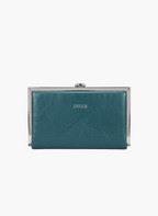 Elegant Teal Leather Frame Wallet Clutch