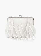 White Beaded Fringe Clutch