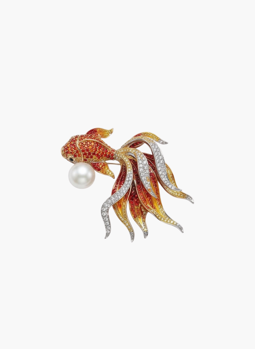 Crystal Goldfish Pearl Brooch